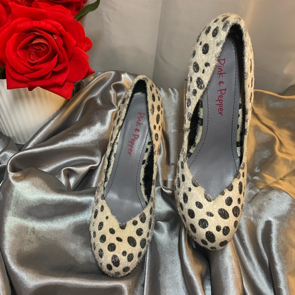 Pink And Pepper Platform heels. 
Cute Spots like a Dalmatian with Faux fur.